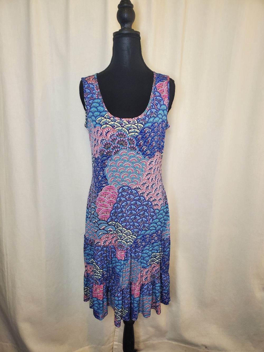 MSK Scoop Neck Printed Midi Dress in Blue & Pink